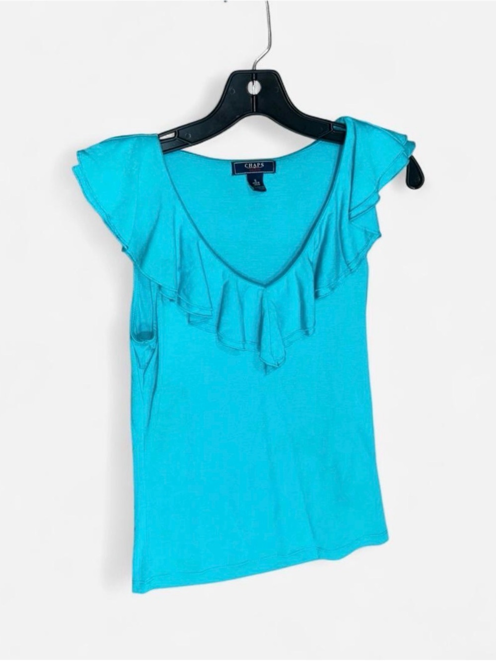 Chaps Turquoise Ruffle V-Neck Tank - Picture 6 of 6
